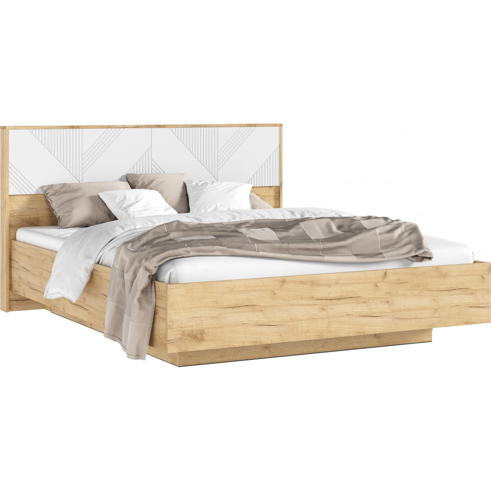 Кровать Ирис с ортопедическим основанием (металл) 1,6м, Браш Вайт, Дуб Крафт