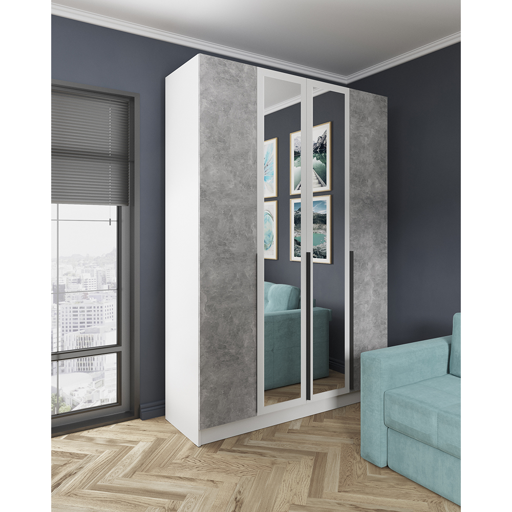 Шкаф Мадрид (1,6) с зеркалом белый/ателье светлое