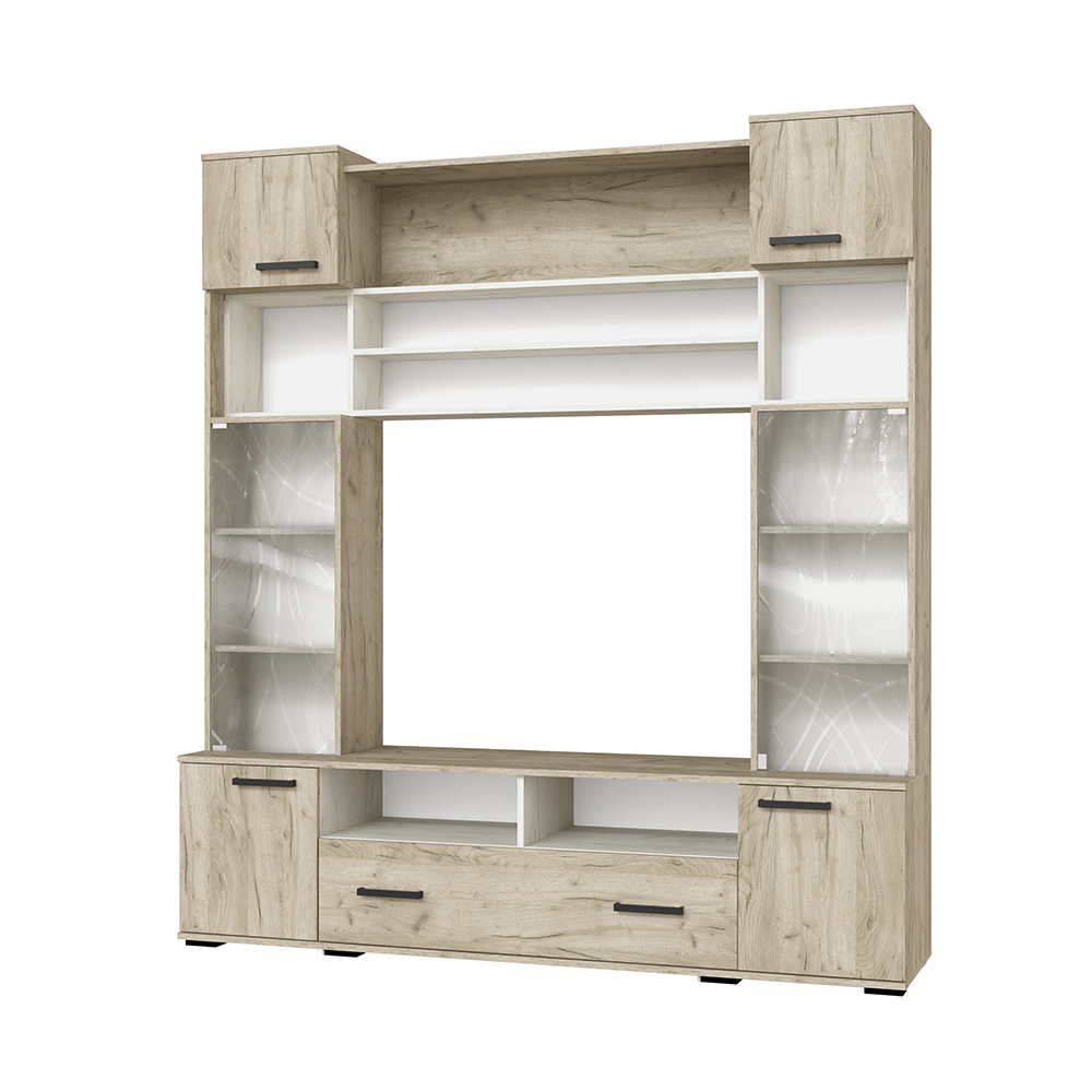 Стенка в гостиную Оскар-18 ОГЦС-1, Дуб крафт серый, Дуб крафт белый