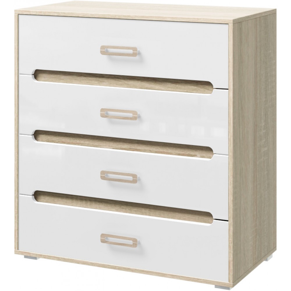 Комод Ким, Белый глянец холодный, Сонома