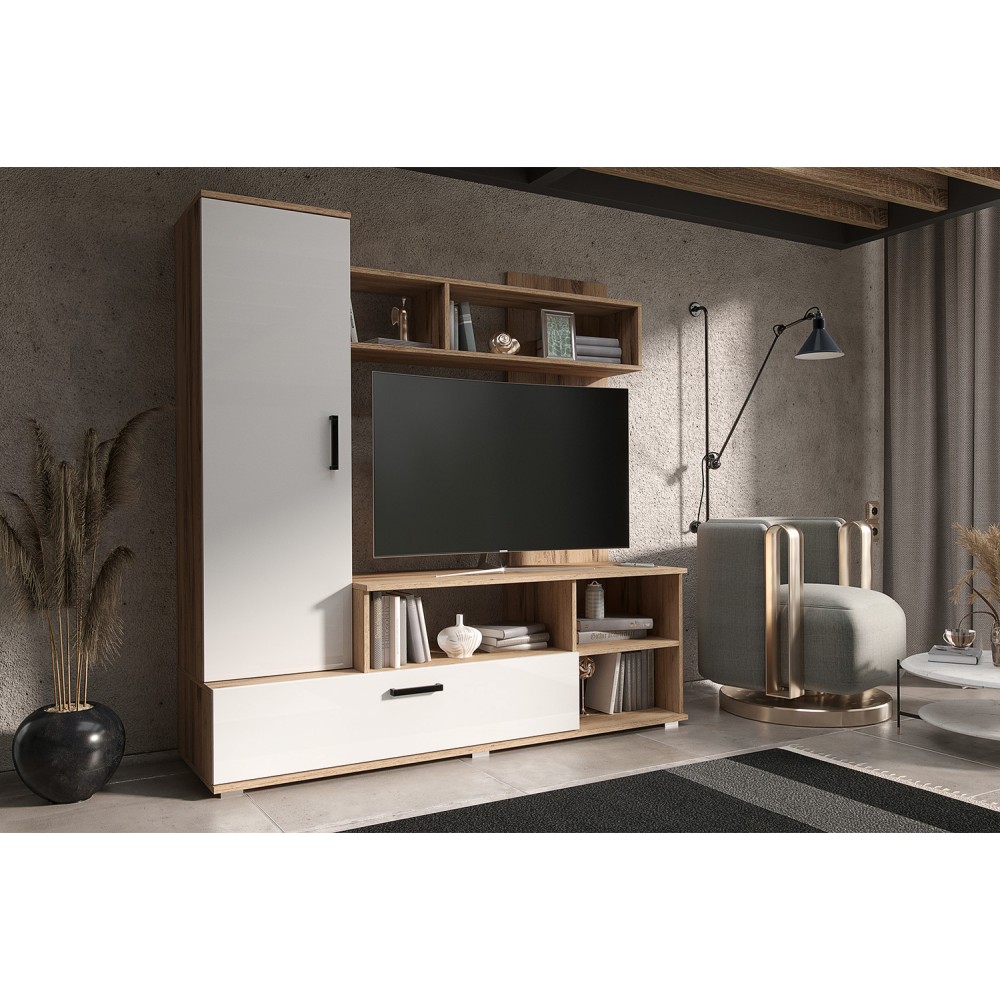 Гостиная Мини, Белый глянец холодный, Дуб крафт