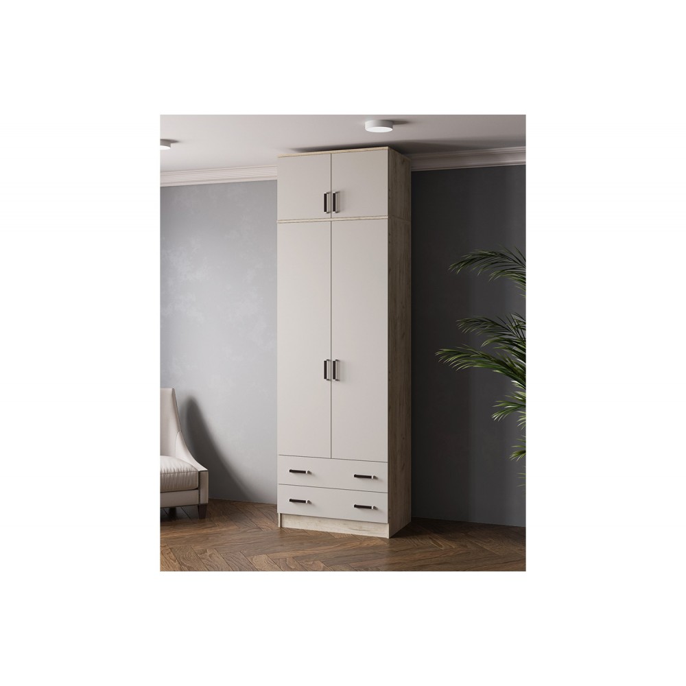 Шкаф с антресолью Лагуна 80 см, Дуб крафт серый, Кашемир