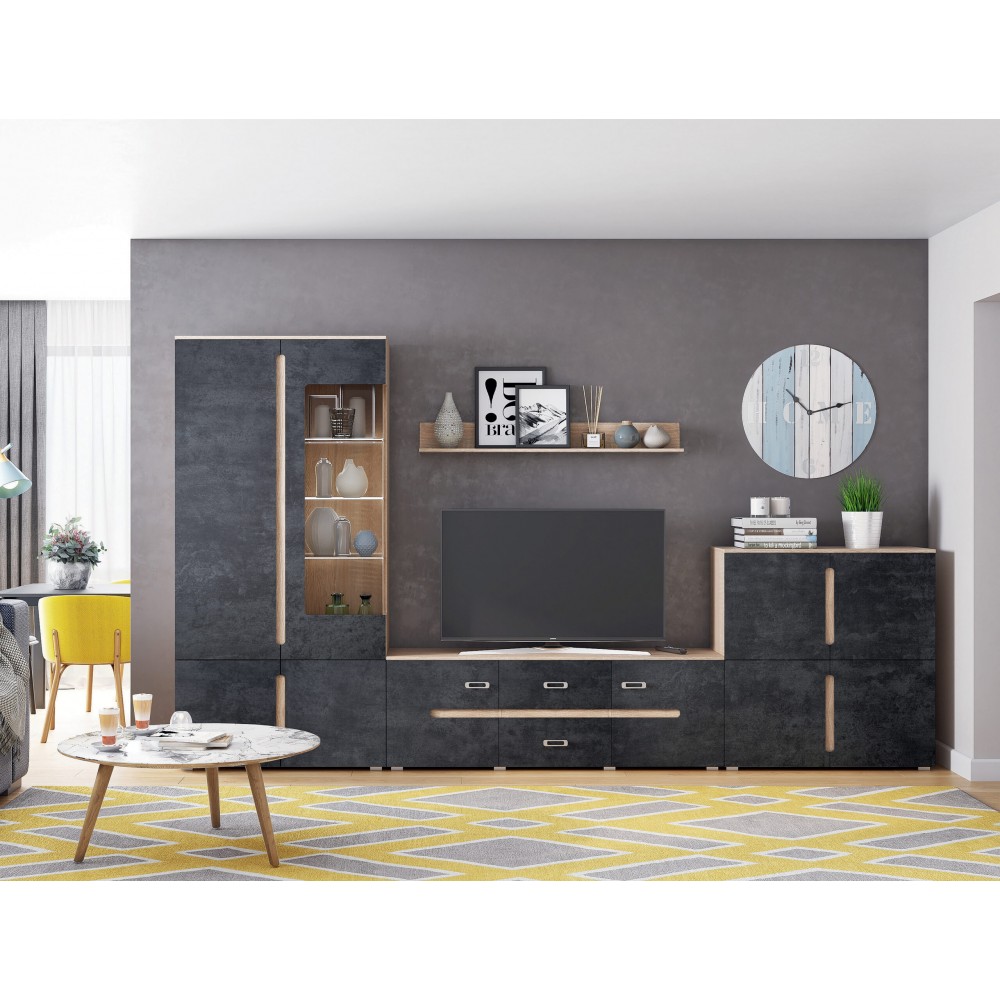 Гостиная Ким Вариант №1, Бетон графит, Сонома