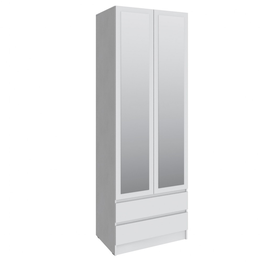 Шкаф Мадрид (0,8) с 2 ящ. без ручек с зеркалом белый