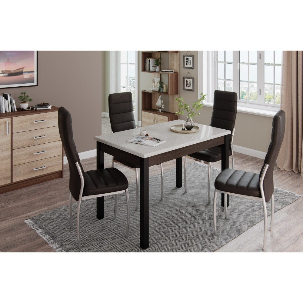 Стол обеденный Бостон-2 металл черный/белый гранит