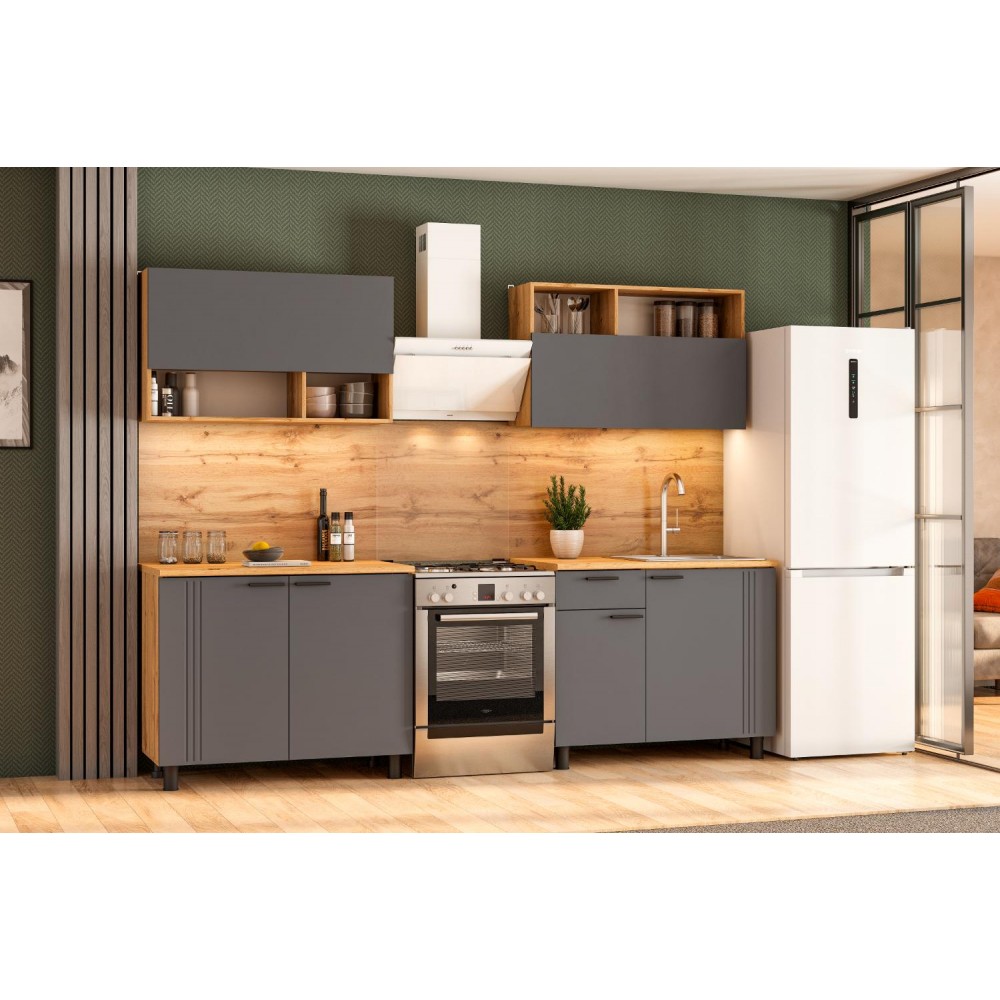 Кухонный гарнитур Монако 2м., Дуб Золотой, Графит