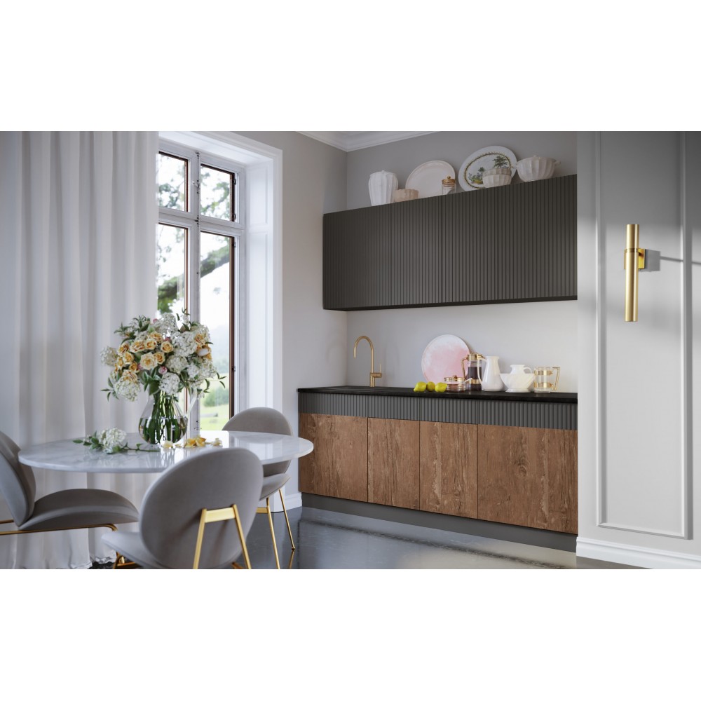 Кухня Оливия NEW 2,0м, Экзотическое дерево Амазония / Графит софт NEW Кастилло темный