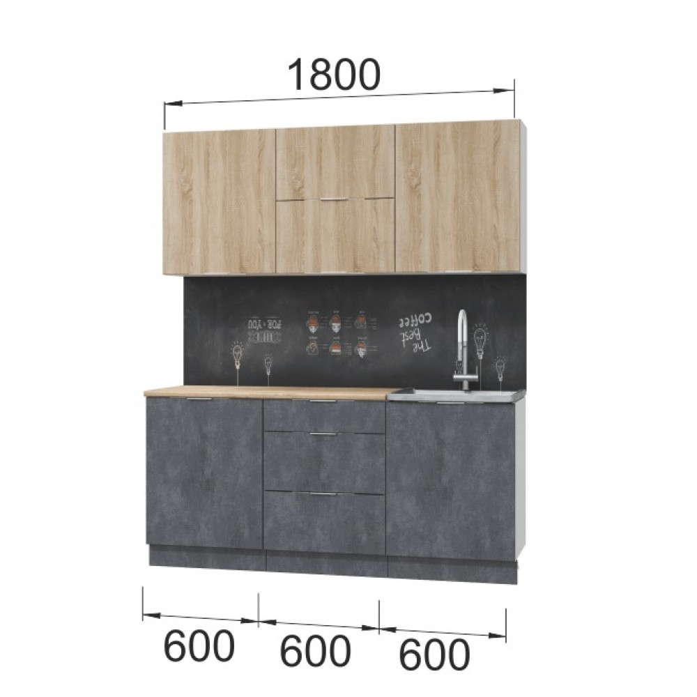 Кухня Асти. Готовый комплект 1,8 м, дуб сонома