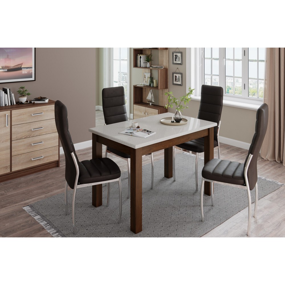 Стол обеденный Бостон-1 орех шоколадный/белый гранит