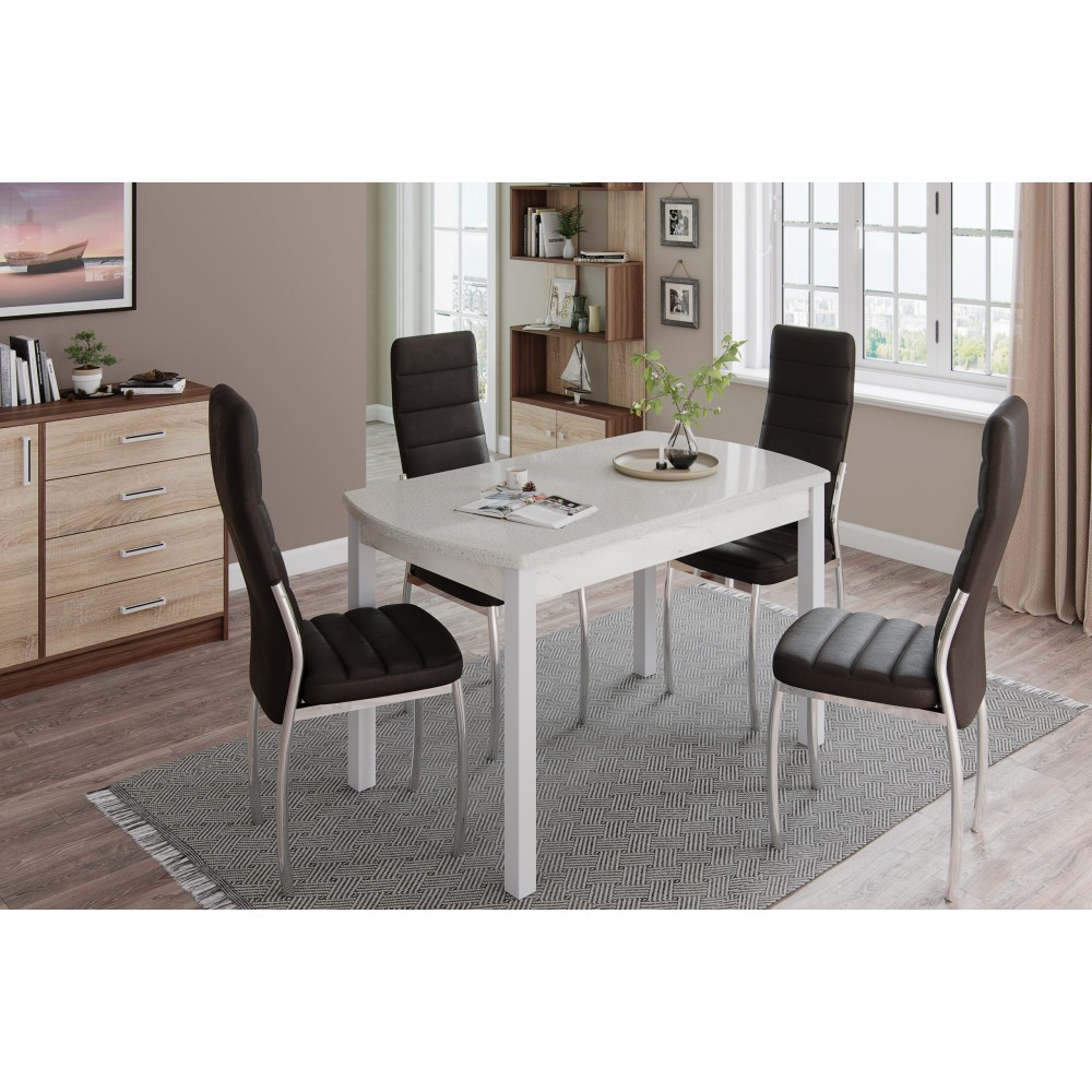 Стол обеденный Бостон-3 металл белый/белый гранит