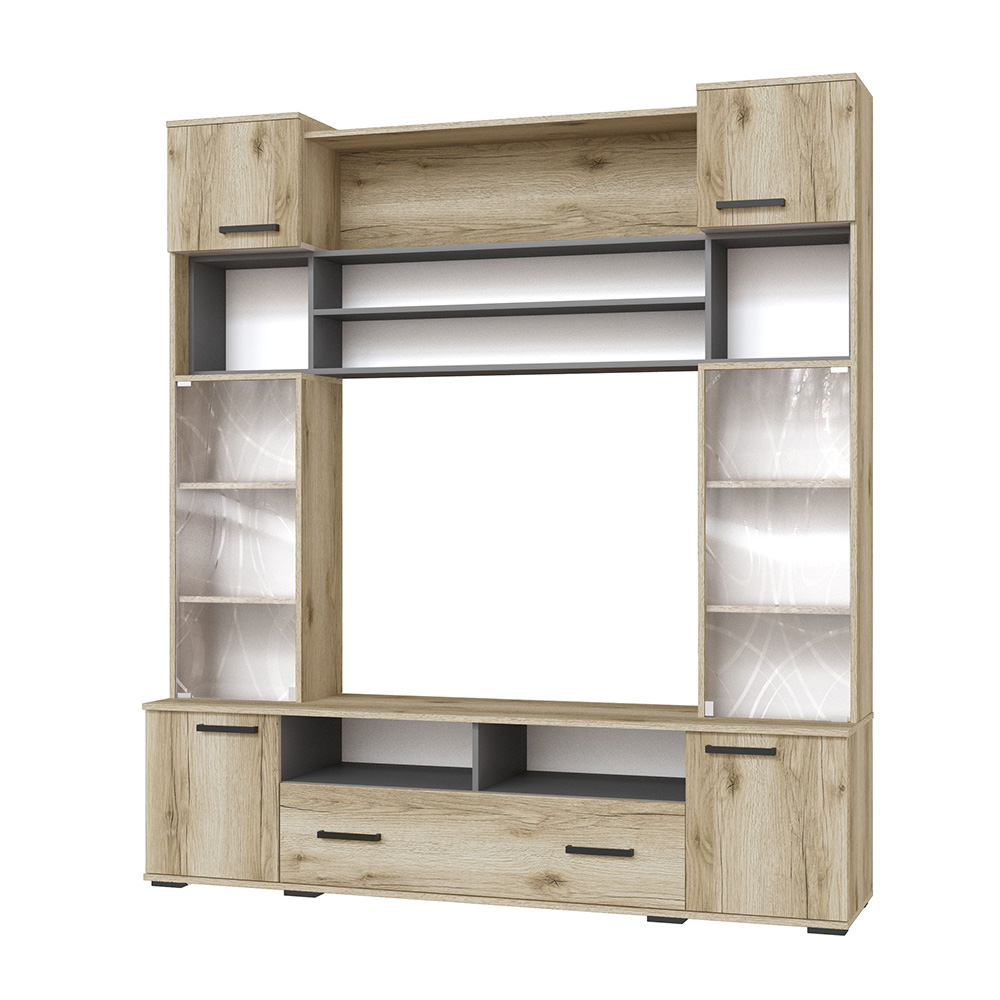 Стенка в гостиную Оскар-18 ОГЦС-1, Дуб Делано, Графит серый