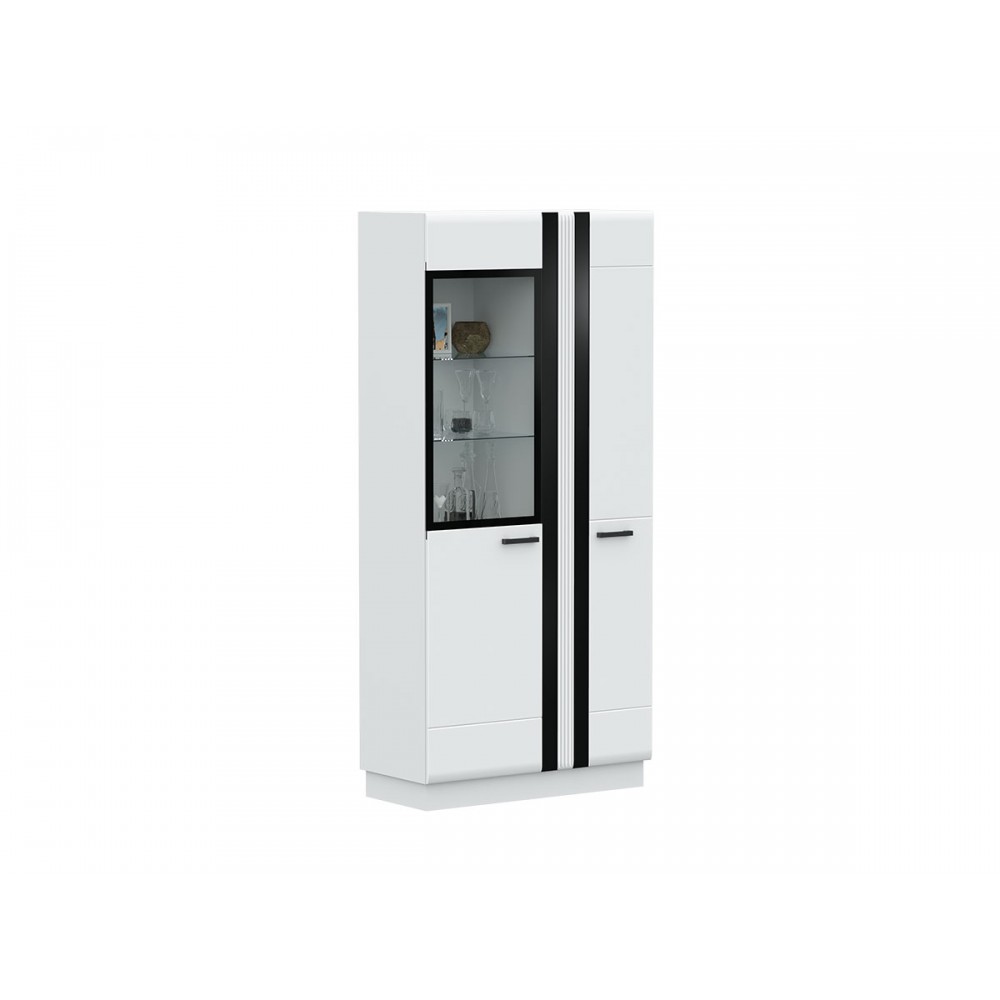 Шкаф-стекло высокий Магнолия, Белый глянец холодный