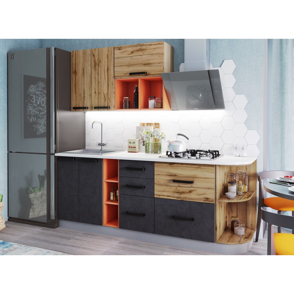 Кухня Крафт, комплект 4, бетон/дуб вотан