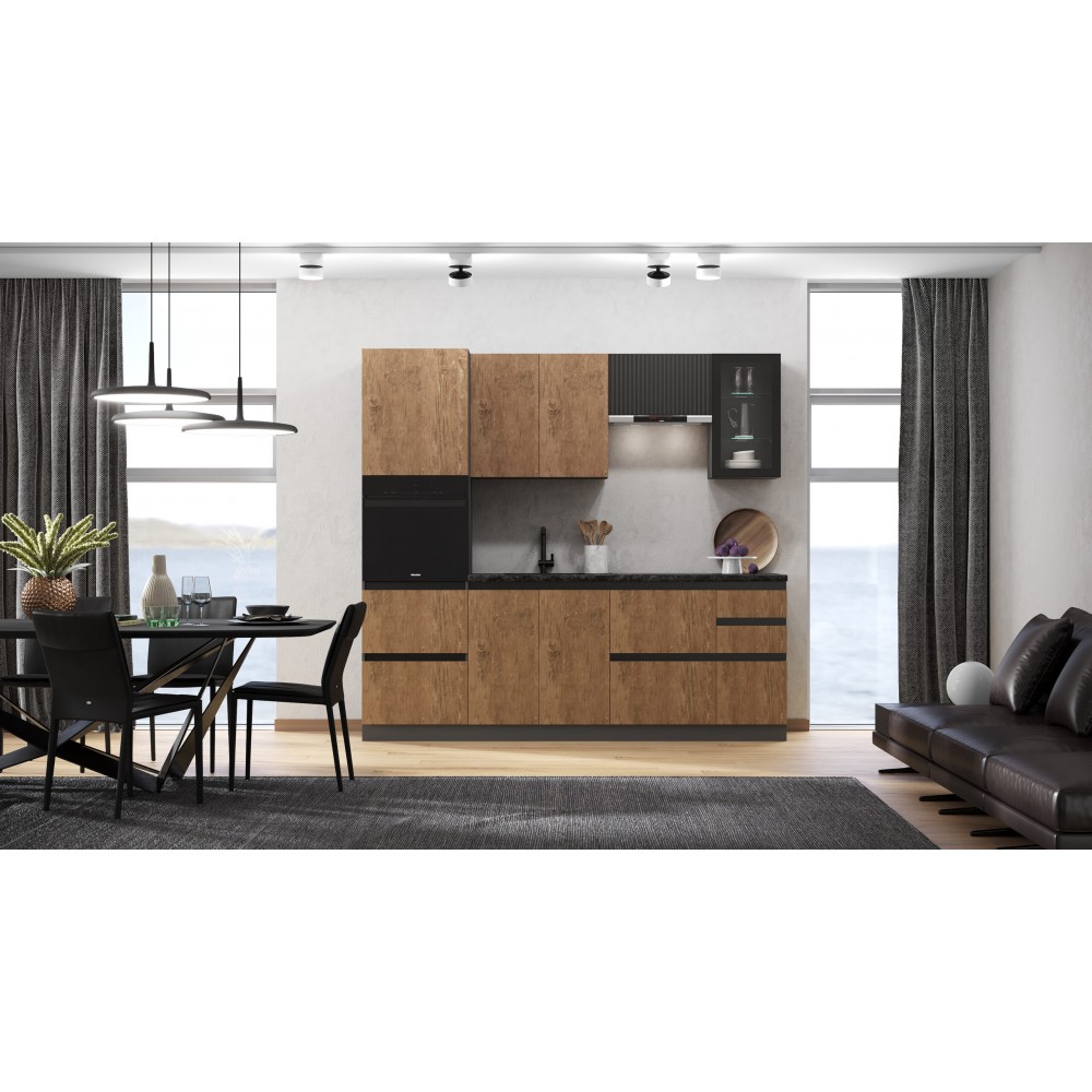 Кухня Техно-6 2,4м (Графит/Экзотическое дерево Амазония/Графит софт NEW)