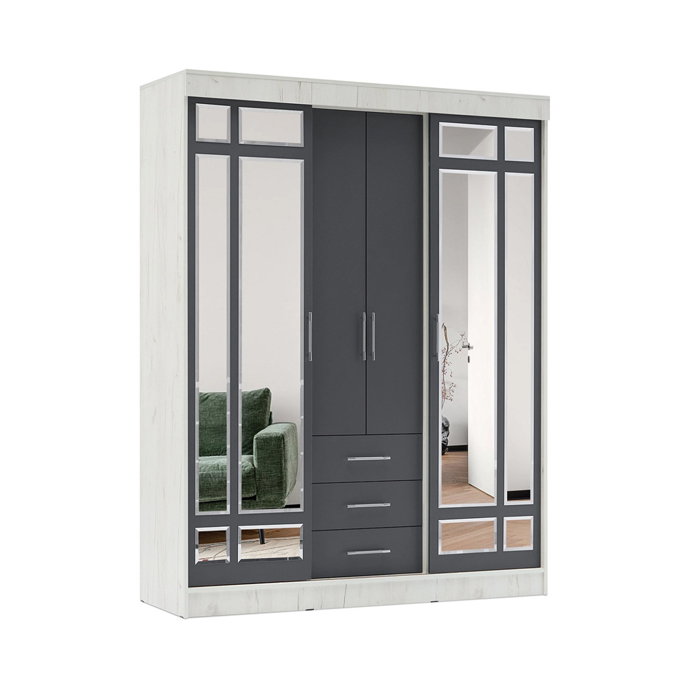 Шкаф-купе Маэстро, Дуб Крафт Белый, Графит