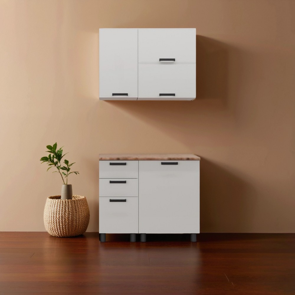 МК Аленушка 1м с 3 ящ. Магнолия Молочный,скоба черный,сонома