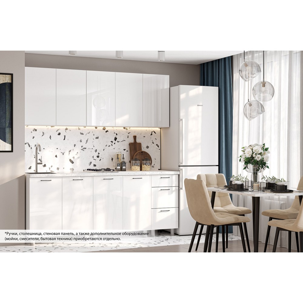 Кухонный гарнитур Модерн New 2.0 м (без столешницы), Белый глянец, Графит