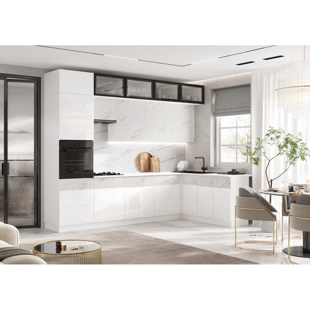 Кухня Оливия NEW 3,0м, Белый глянец / Мрамор золото