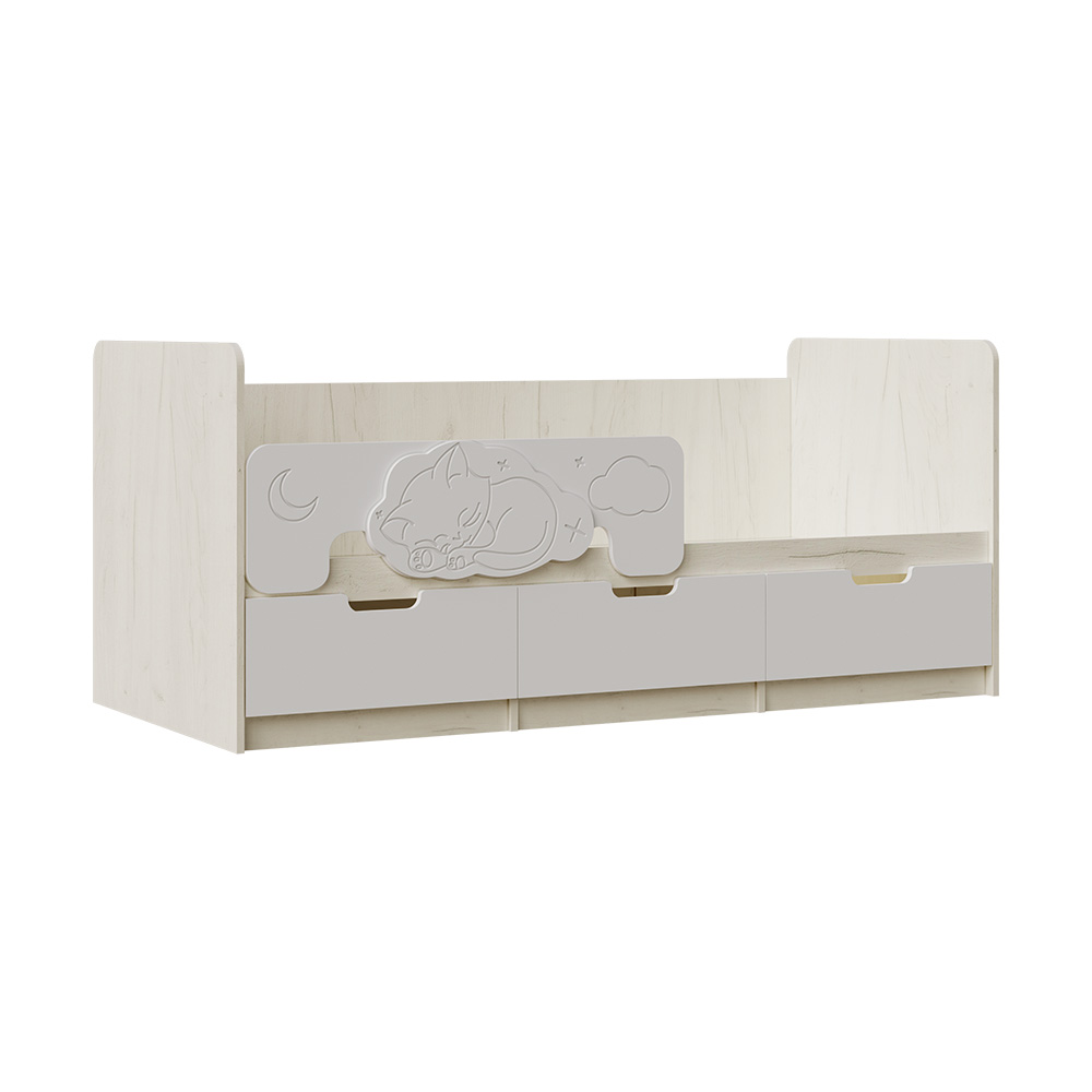 Кровать Юниор-4 (1,8х0,8м), Шарли Белый, Дуб Крафт Белый