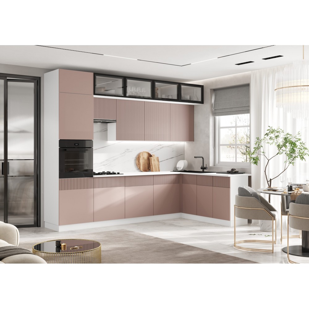 Кухня Оливия NEW 3,0х1,8м, Шарли Pink, Белый