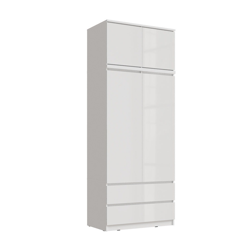 Шкаф двухстворчатый с антресолью Челси, Белый глянец холодный, Белый