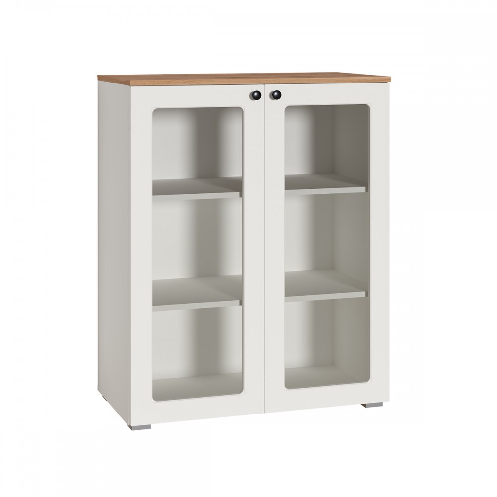 Шкаф-витрина 16.394.01 Остин Белый шагрень, Дуб Золотой