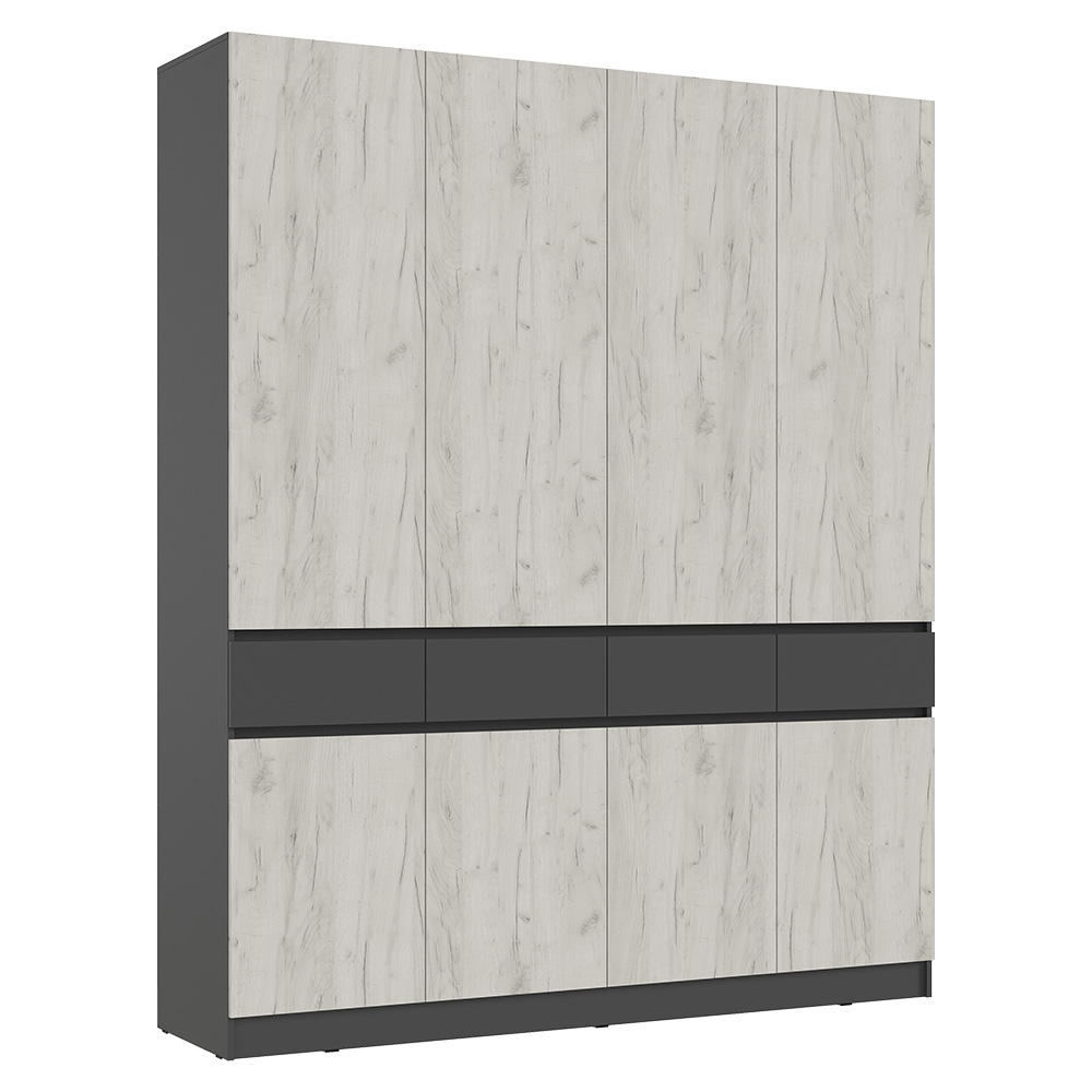 Шкаф четырехстворчатый Роджина, Графит, Дуб крафт белый
