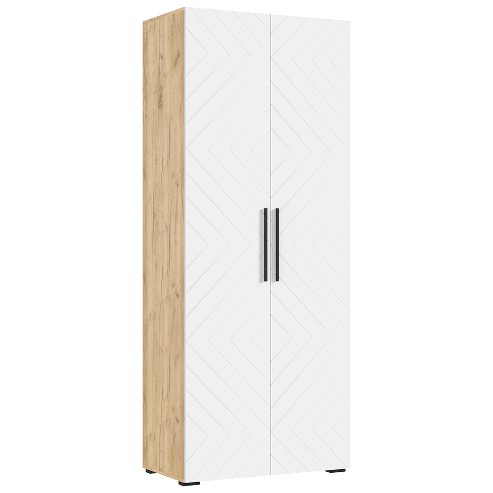 Шкаф двухстворчатый Флэш (900), Браш Вайт, Дуб крафт