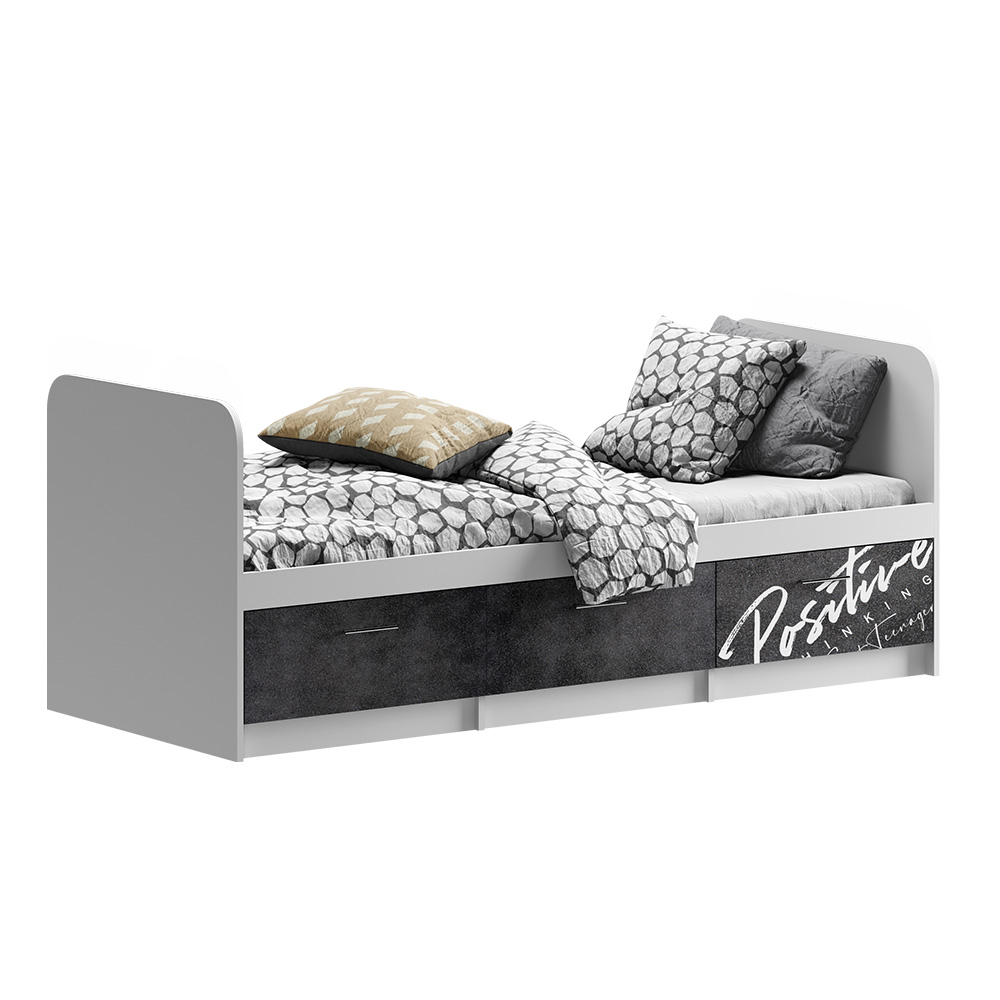 Кровать Вега Позитив, Бетон темный, Белый