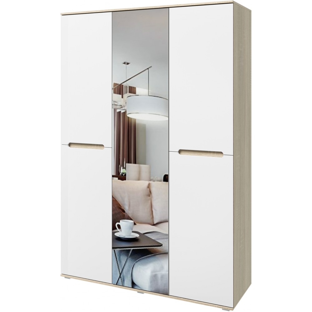 Шкаф трехстворчатый Ким, Белый глянец холодный, Сонома
