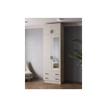 Шкаф с зеркалом и антресолью Лагуна 80 см, Дуб Делано, Белый