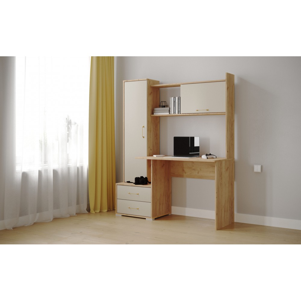 Компьютерный стол Квартет-9 (К), Дуб крафт золотой, кашемир