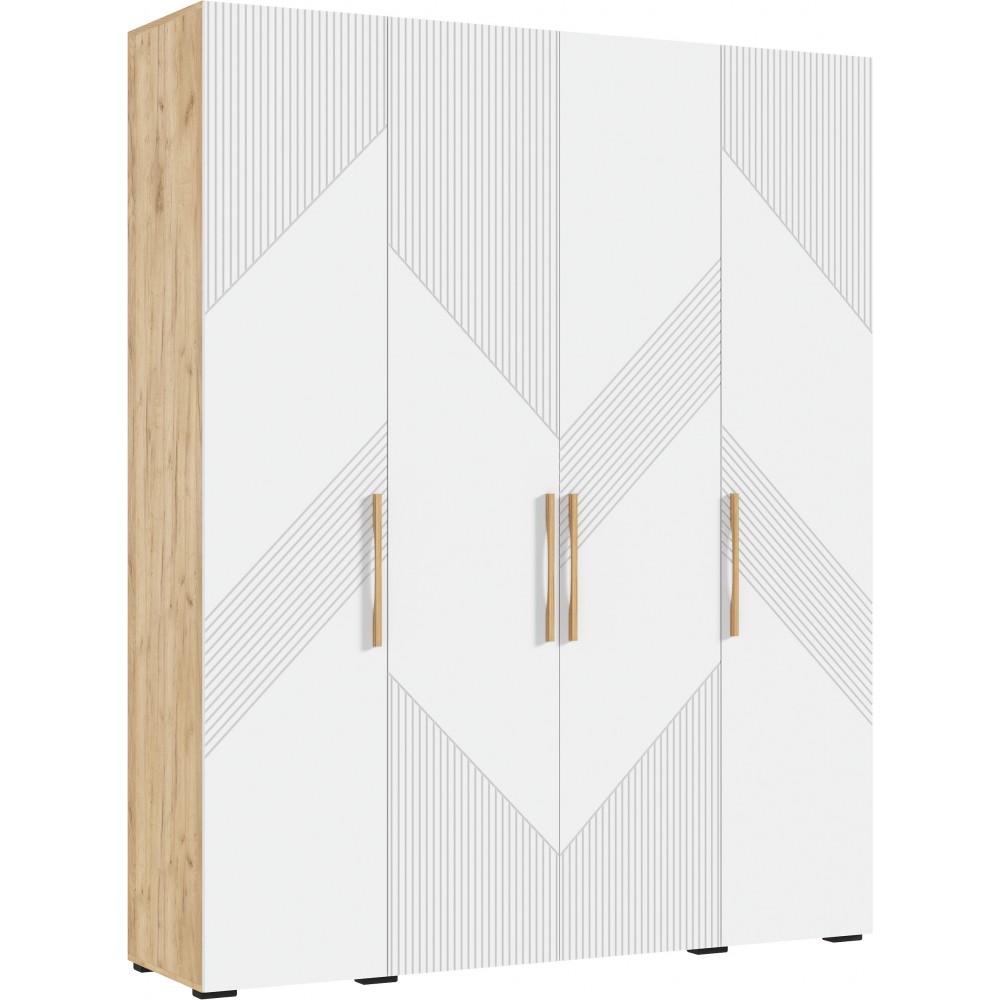 Шкаф четырехстворчатый Ирис, Браш Вайт, Дуб Крафт