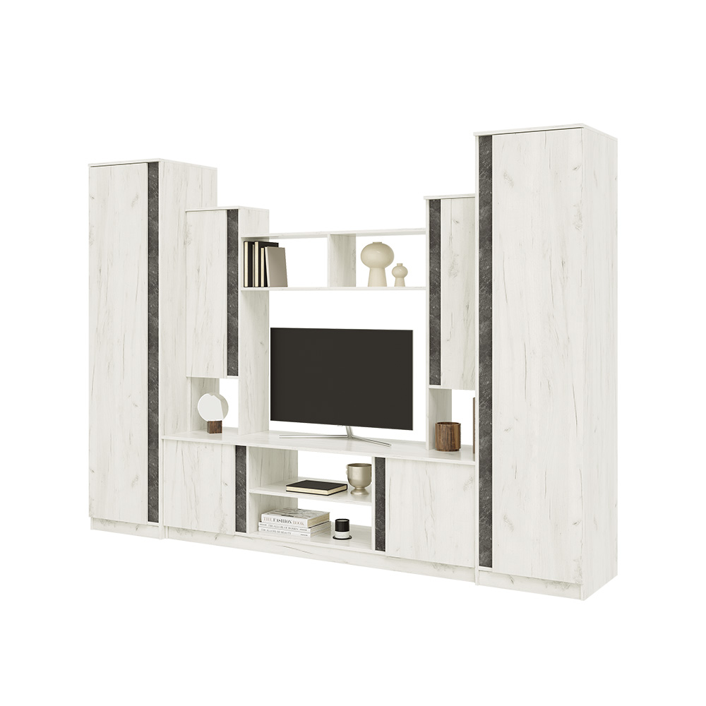 Гостиная Атлантида 5, Бетон темный, Дуб крафт белый