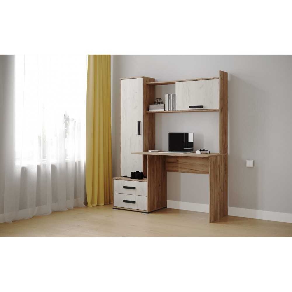 Компьютерный стол Квартет-9, Дуб крафт табачный, дуб крафт белый