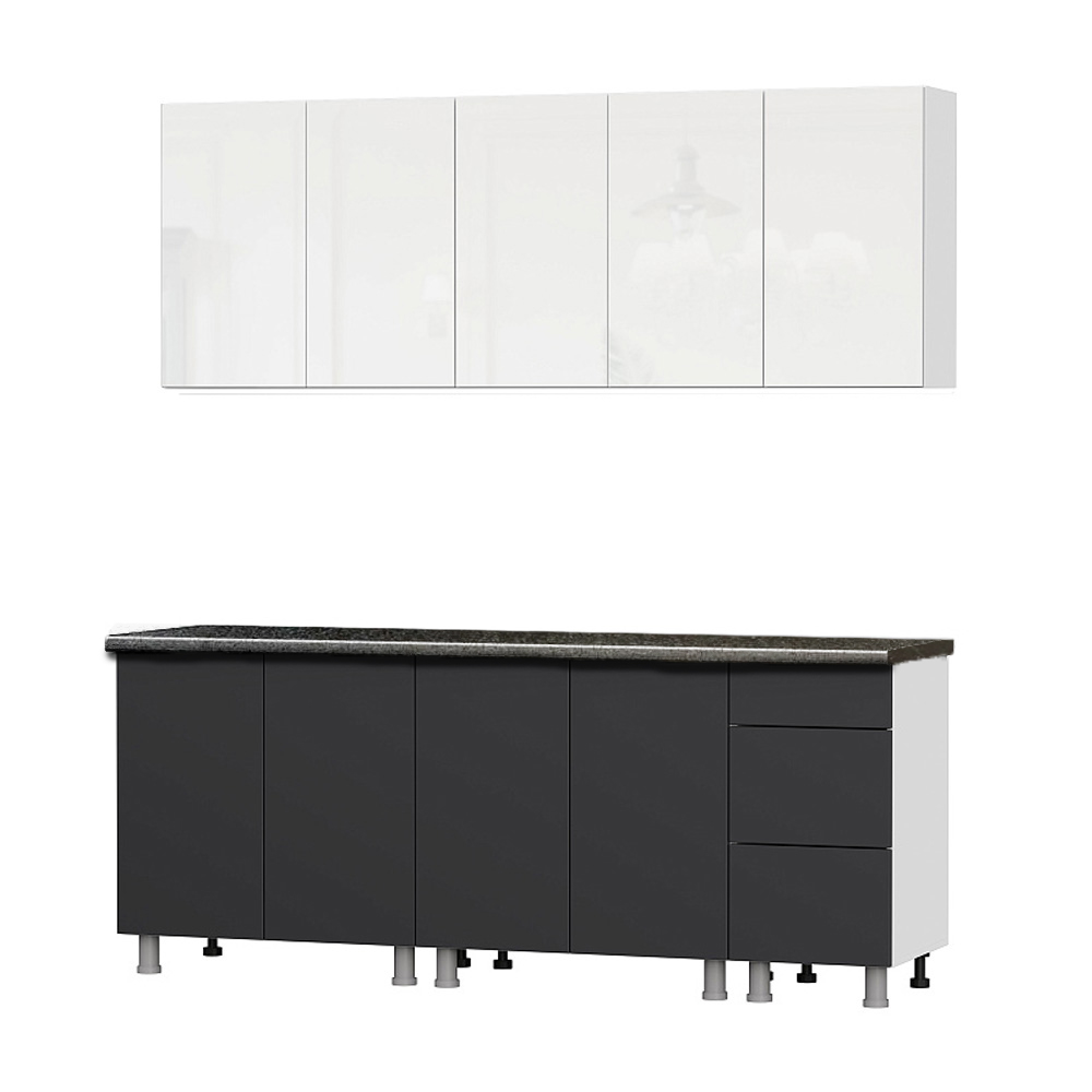 Кухонный гарнитур "Модерн New" (2,0м) (со столешницей 38 мм) Белый//Графит/Черный