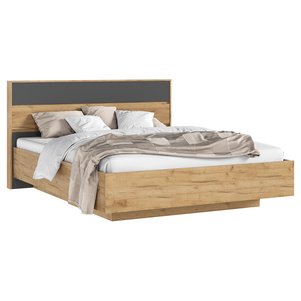 Кровать парящая с ортопедическим основанием (металл) Роджина, Графит, Дуб крафт