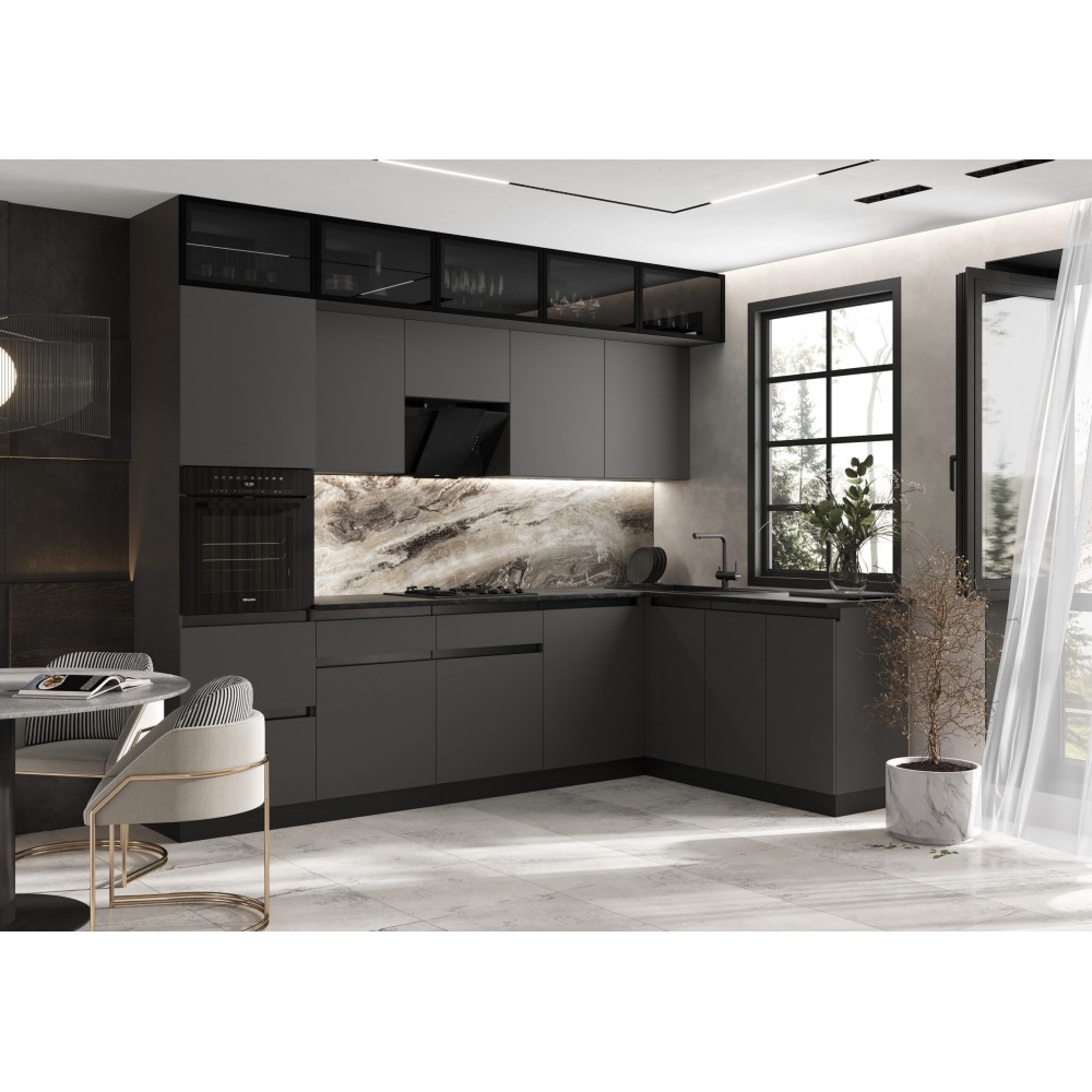 Кухня Техно-6 3,0х1,8м (Графит/Графит софт NEW)