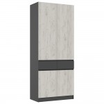 Шкаф двухстворчатый Роджина, Графит, Дуб крафт белый