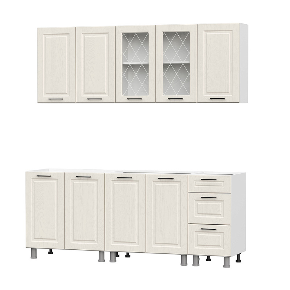 Готовая кухня Грейвуд (без столешницы), Белый, Дуб кремовый