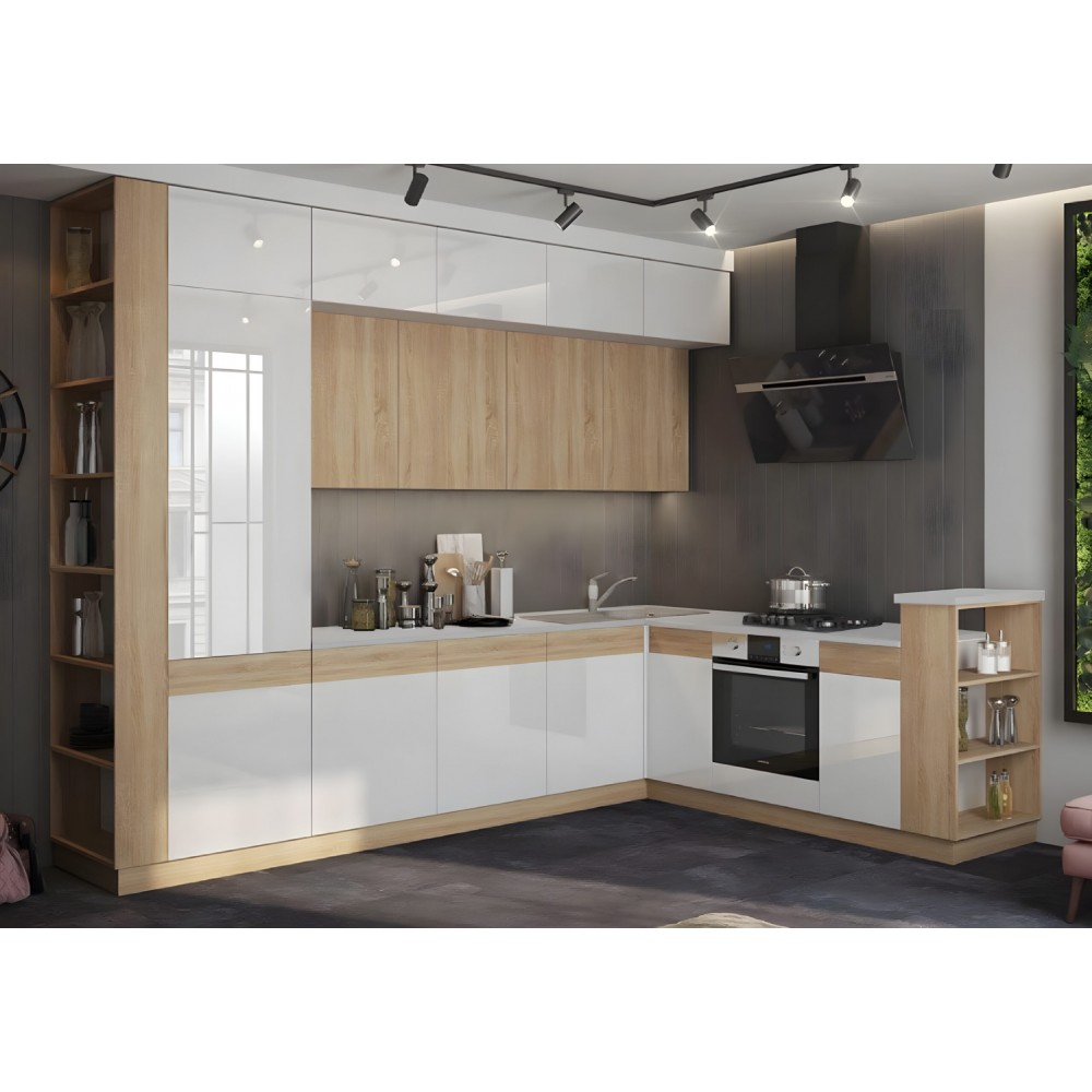 Кухня Техно-5 3,2*2,24м (Сонома/Белый глянец холодный, Сонома (Антарес)