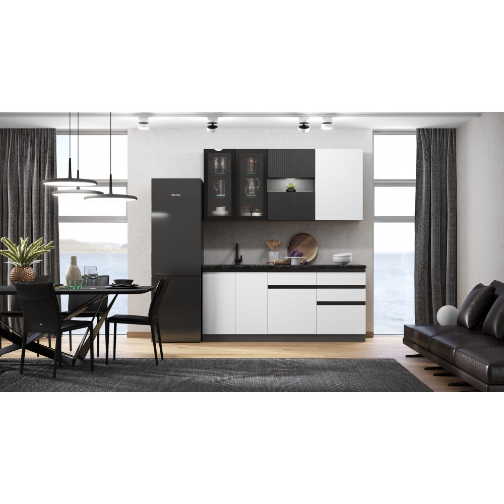 Кухня Техно-6 2,0м (Графит/Белый снег софт/Графит софт NEW)