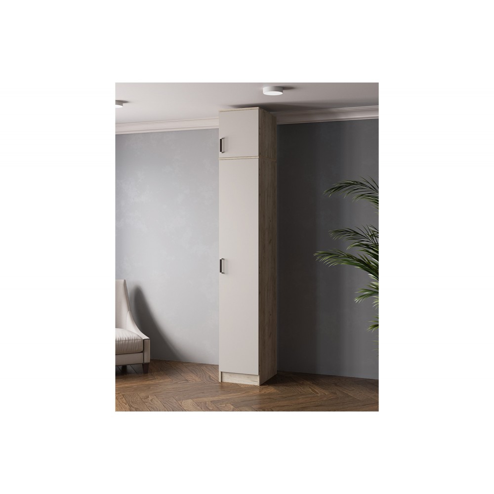 Пенал с антресолью Лагуна 40 см, Дуб Делано, Белый