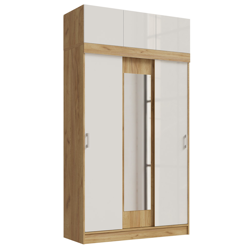 Шкаф с антресолью Бася/Роджина, Белый глянец холодный, Дуб крафт