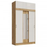 Шкаф с антресолью Бася/Роджина, Белый глянец холодный, Дуб крафт