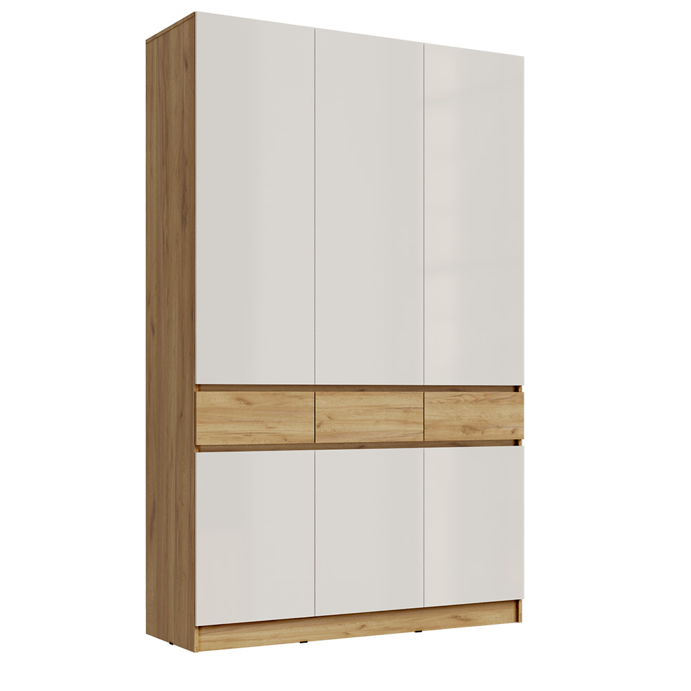 Шкаф трехстворчатый Роджина, Дуб крафт, Белый глянец