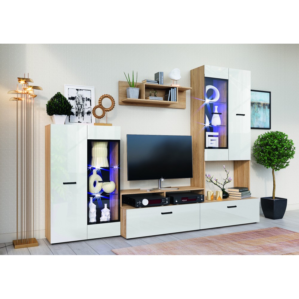 Гостиная Нэнси Вариант №3 (ЛДСП), Белый глянец холодный, Сонома