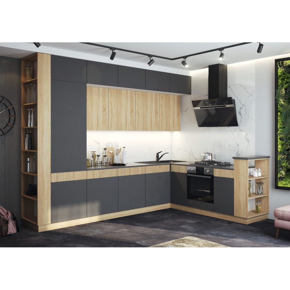 Кухня Техно-5 3,2*2,24м (Сонома/Графит софт NEW, Сонома (Кастилло темный)