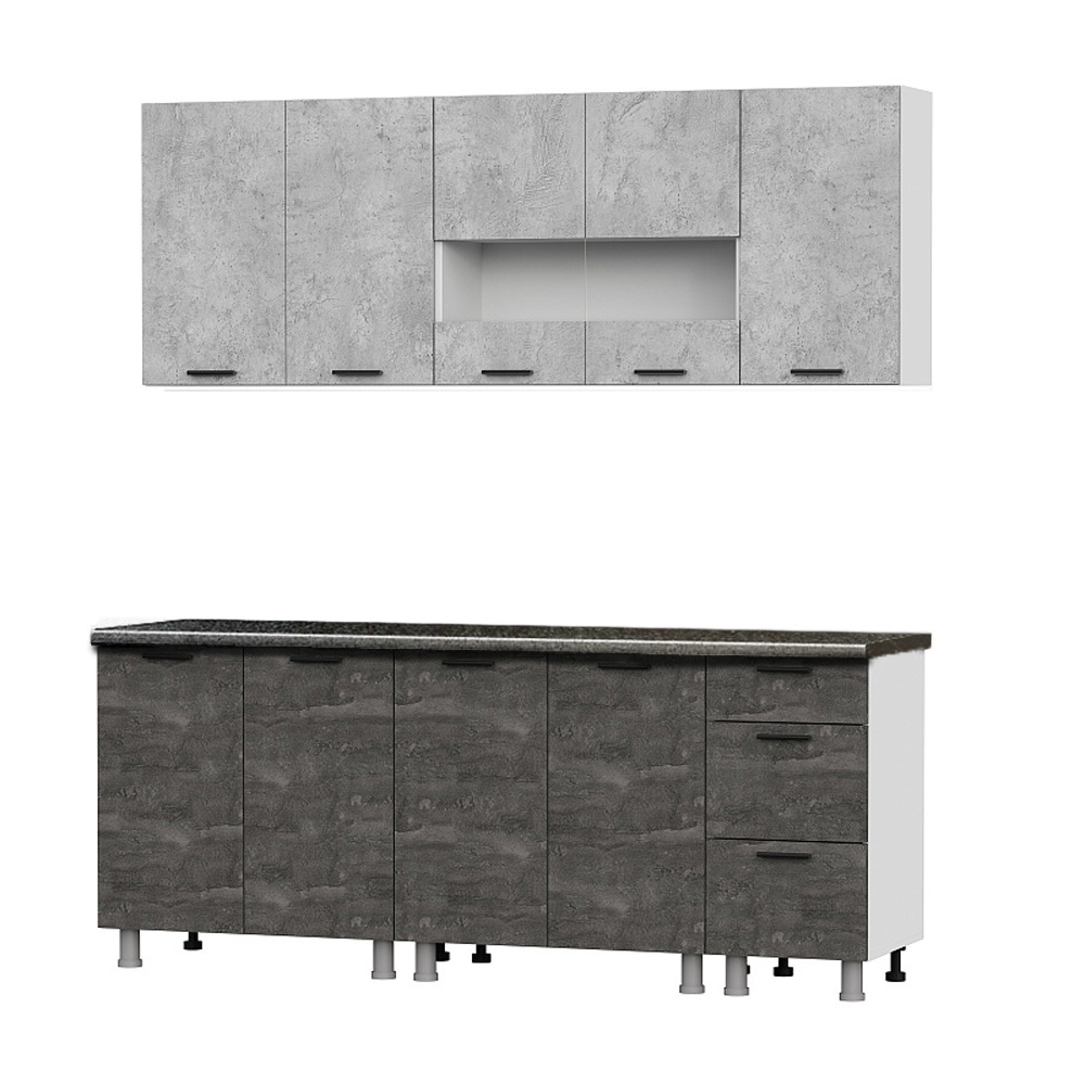 Кухонный гарнитур "Модус" (2,0м) (ЛДСП) (со столешницей 38 мм) Белый/Камень темный/Черный