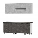 Кухонный гарнитур "Модус" (2,0м) (ЛДСП) (со столешницей 38 мм) Белый/Камень темный/Черный